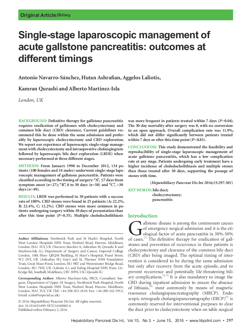 Single-stage laparoscopic management of acute gallstone pancreatitis: outcomes at different timings