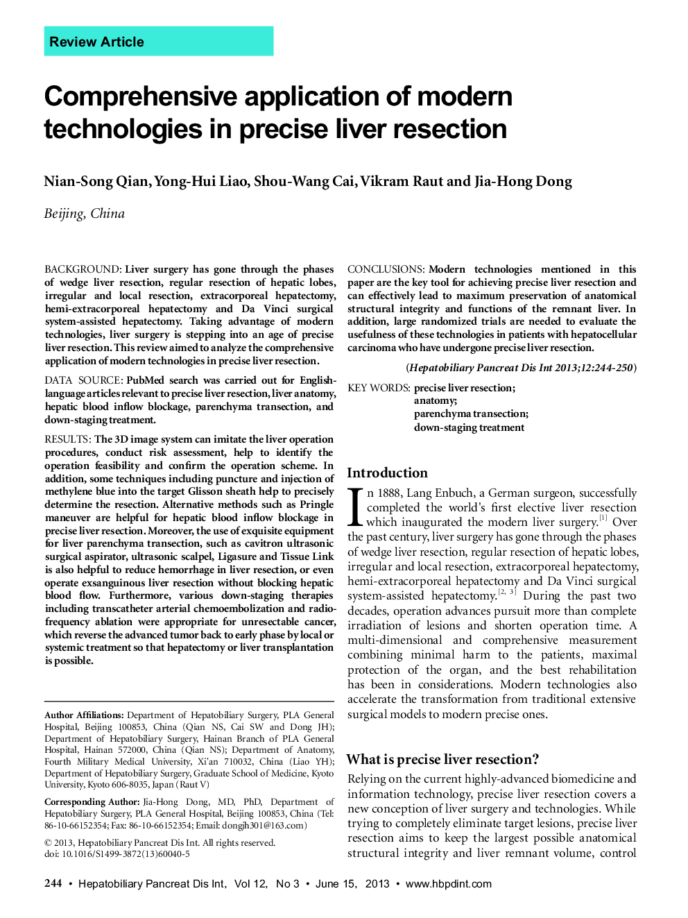 Comprehensive application of modern technologies in precise liver resection