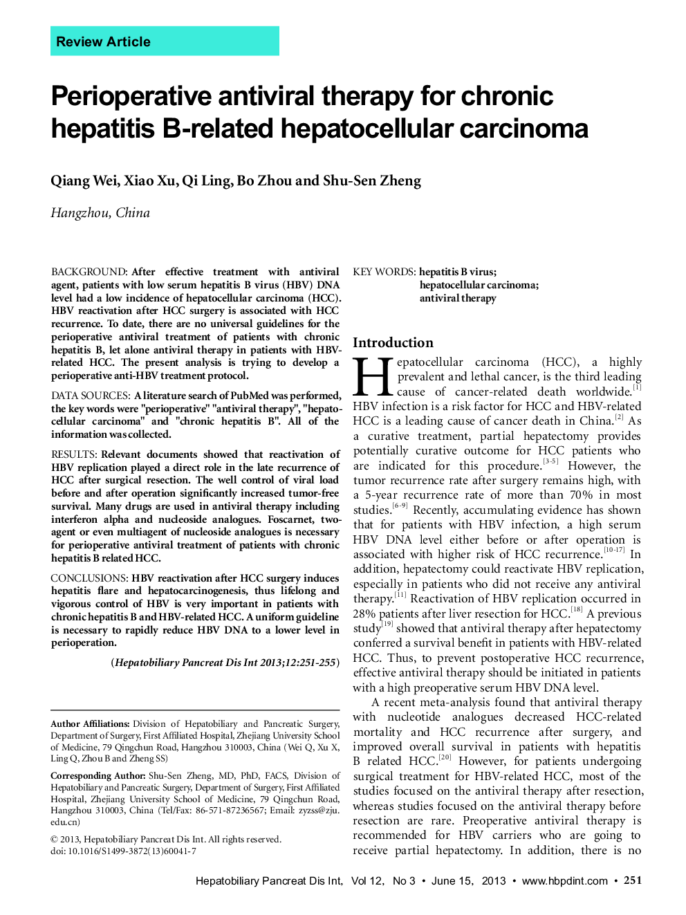 Perioperative antiviral therapy for chronic hepatitis B-related hepatocellular carcinoma