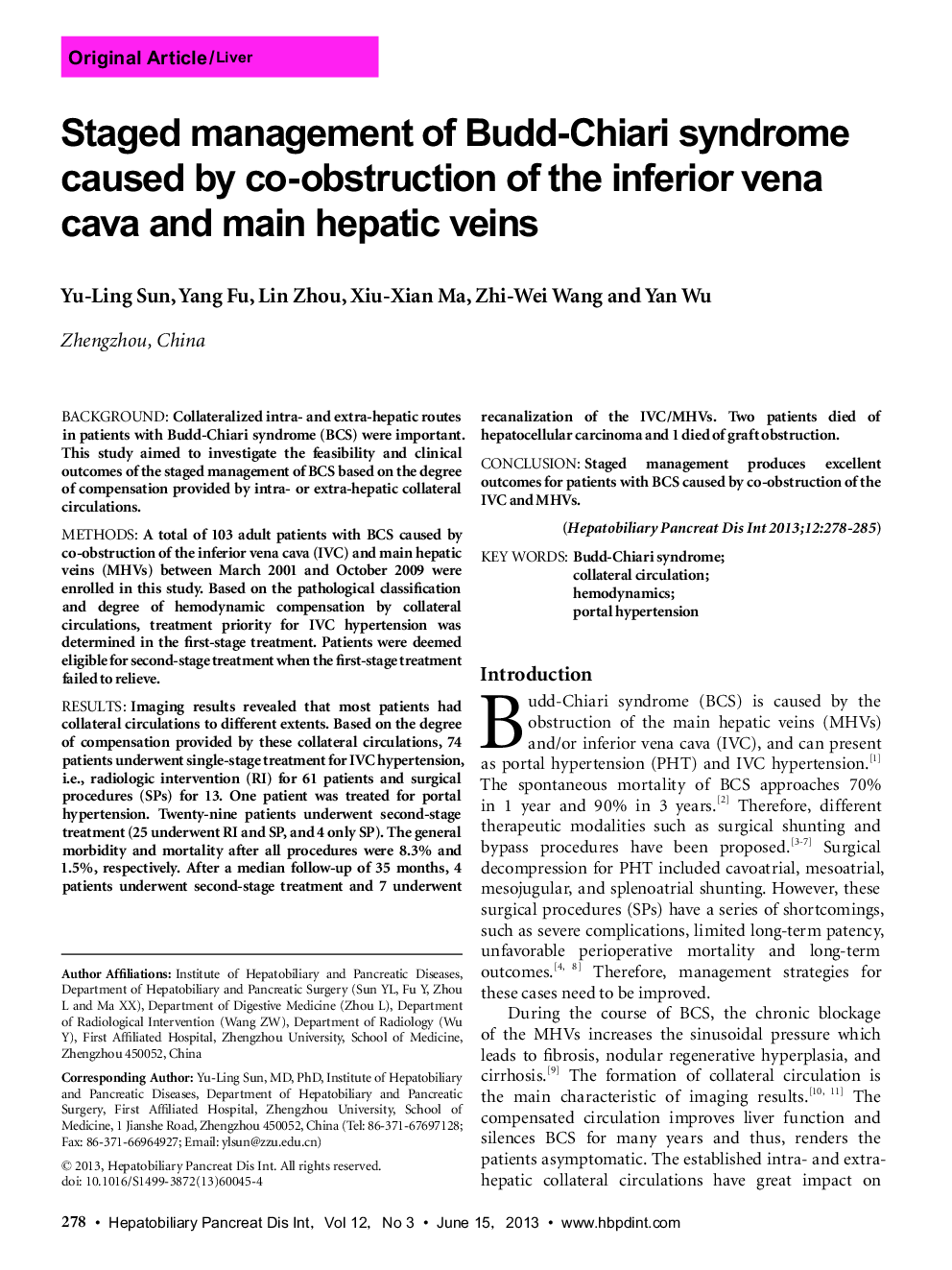Staged management of Budd-Chiari syndrome caused by co-obstruction of the inferior vena cava and main hepatic veins