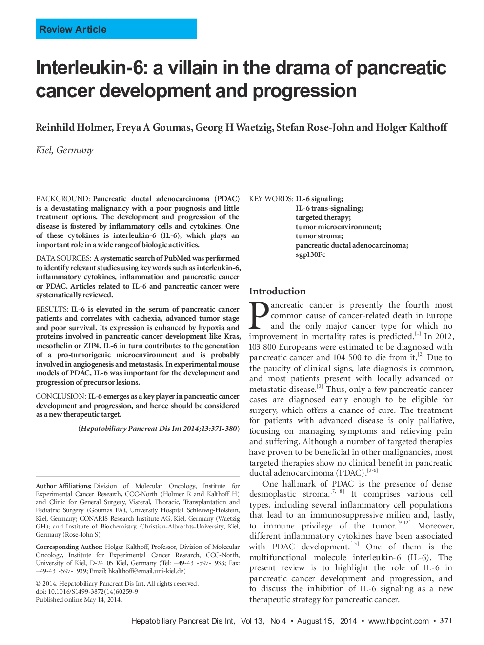 Interleukin-6: a villain in the drama of pancreatic cancer development and progression 