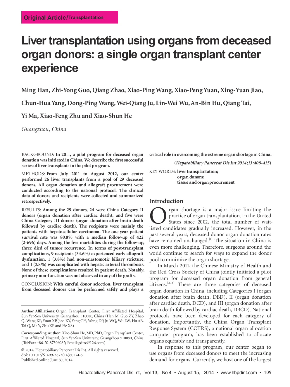 Liver transplantation using organs from deceased organ donors: a single organ transplant center experience 