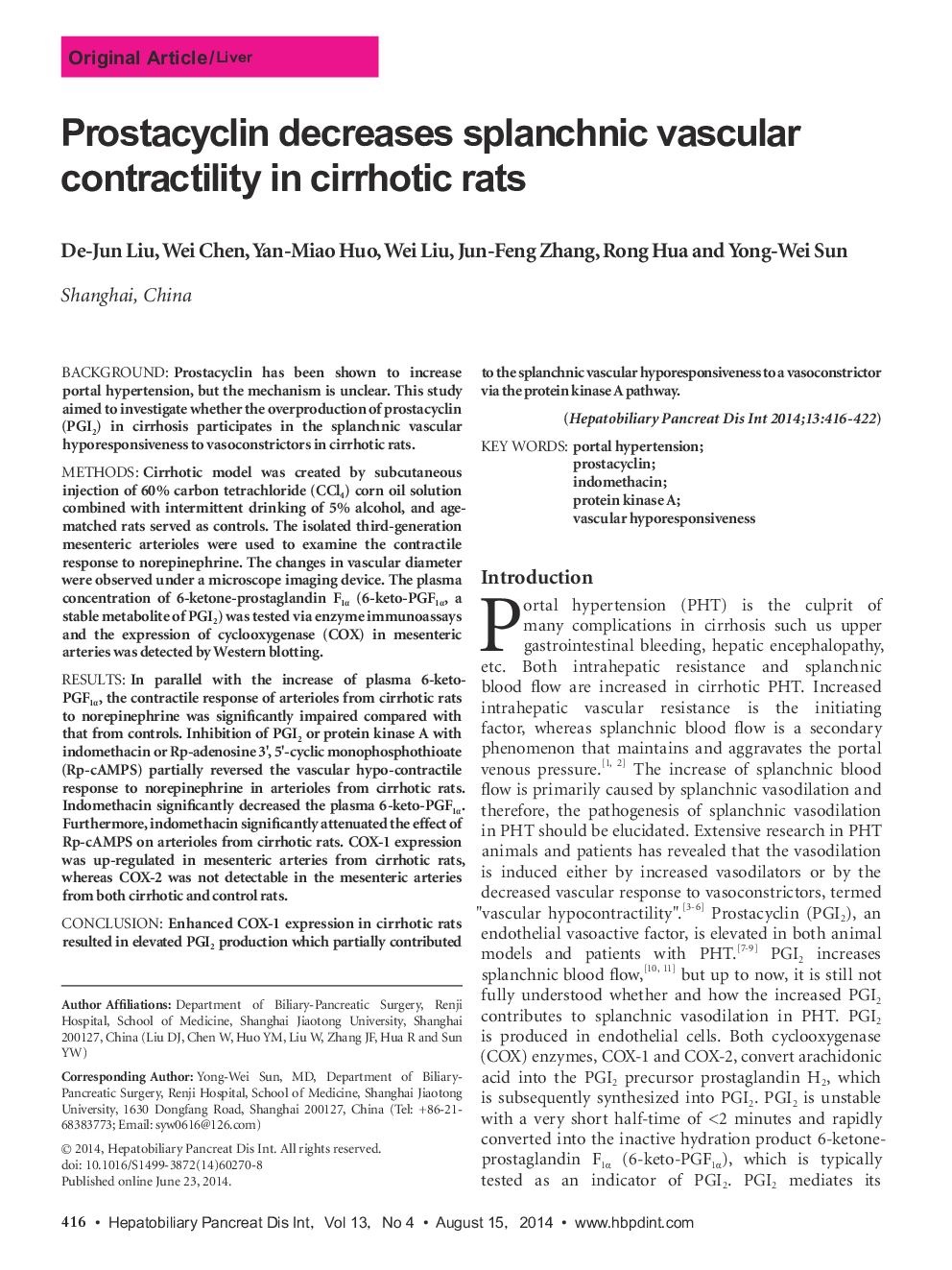 Prostacyclin decreases splanchnic vascular contractility in cirrhotic rats 