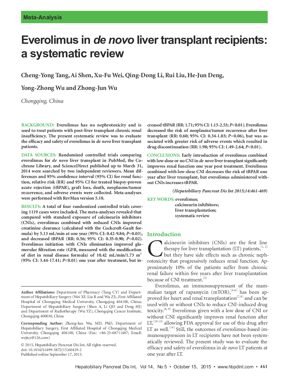 Everolimus in de novo liver transplant recipients: a systematic review 