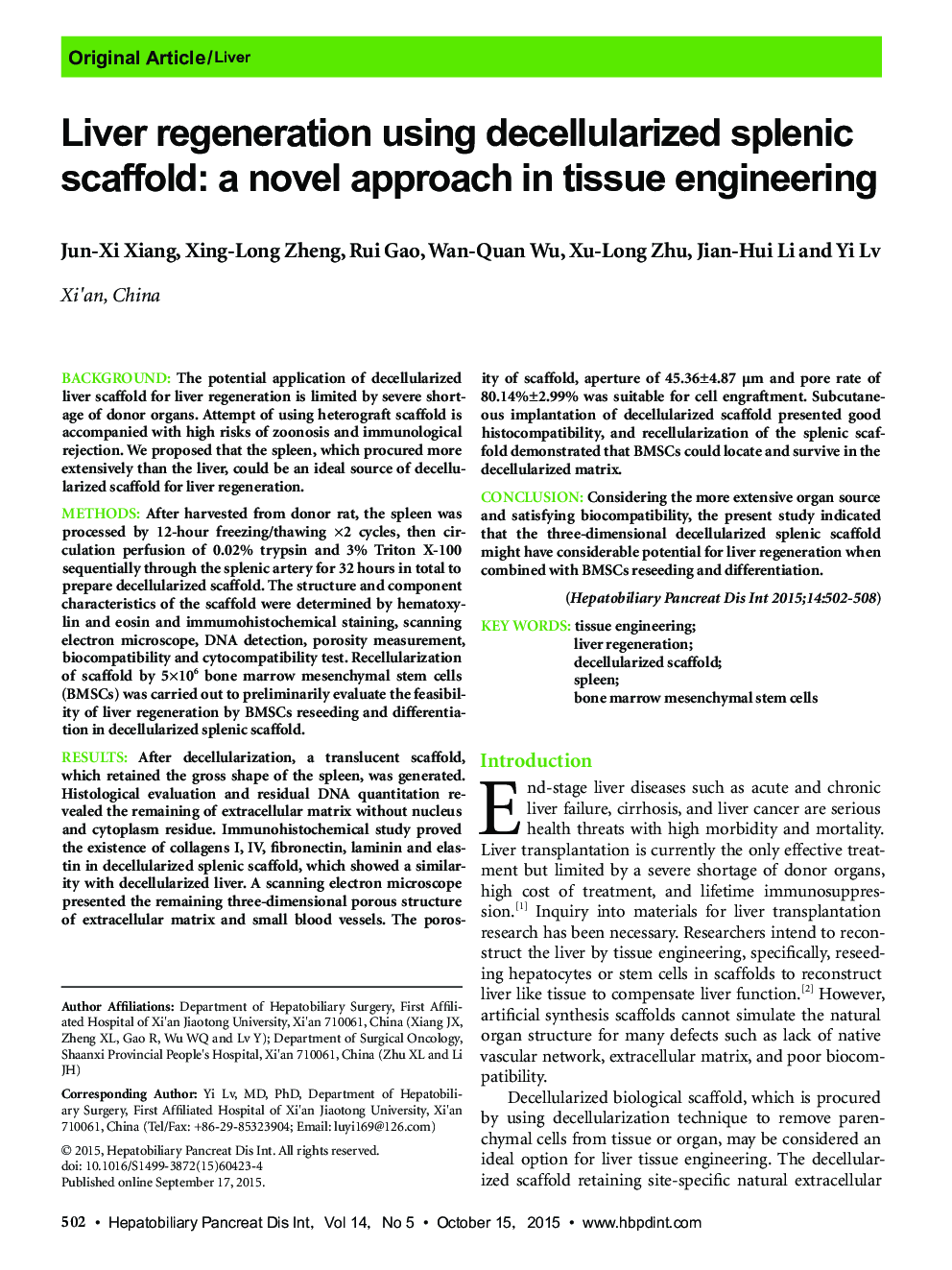 Liver regeneration using decellularized splenic scaffold: a novel approach in tissue engineering 