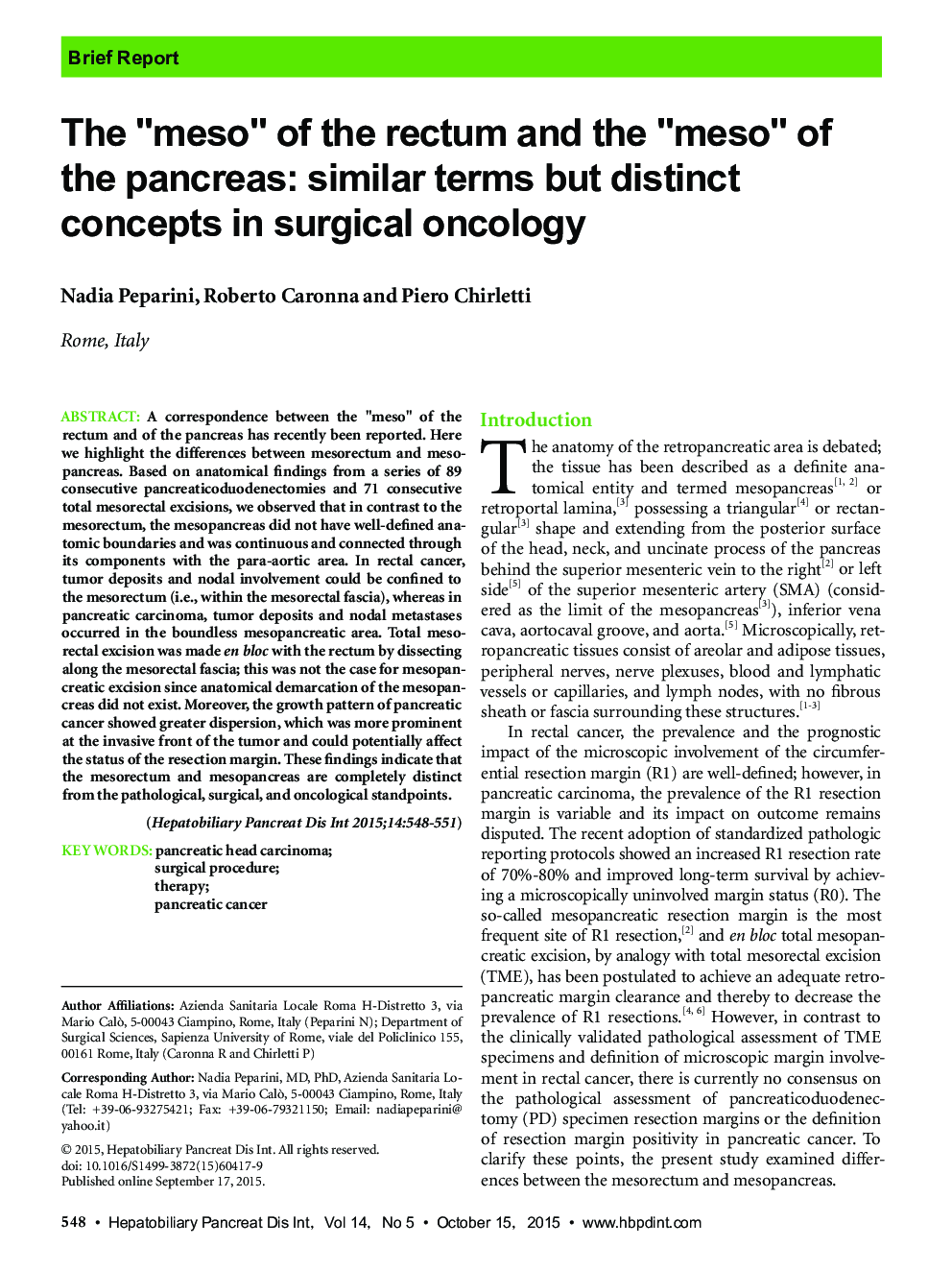 The “meso” of the rectum and the “meso” of the pancreas: similar terms but distinct concepts in surgical oncology 