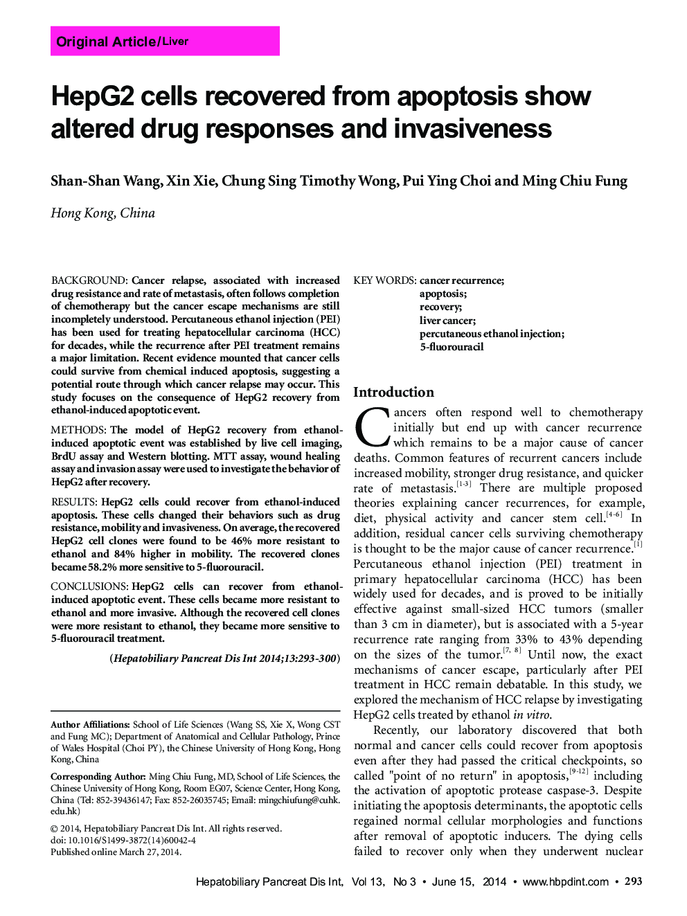 HepG2 cells recovered from apoptosis show altered drug responses and invasiveness 
