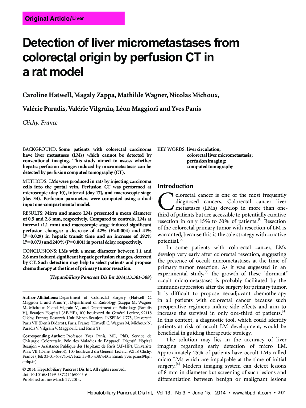 Detection of liver micrometastases from colorectal origin by perfusion CT in a rat model 