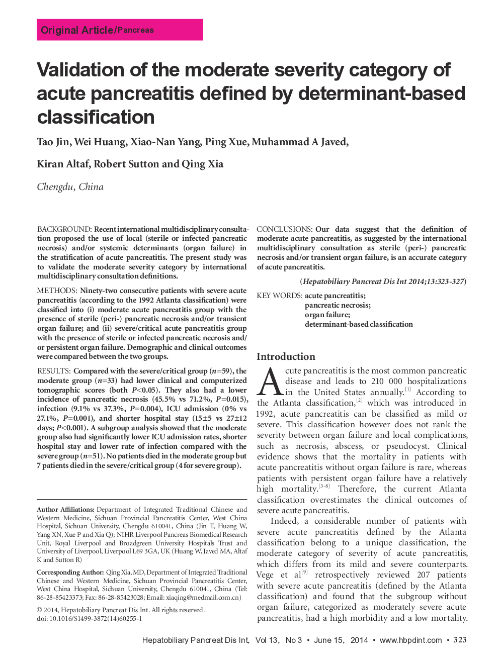 Validation of the moderate severity category of acute pancreatitis defined by determinant-based classification