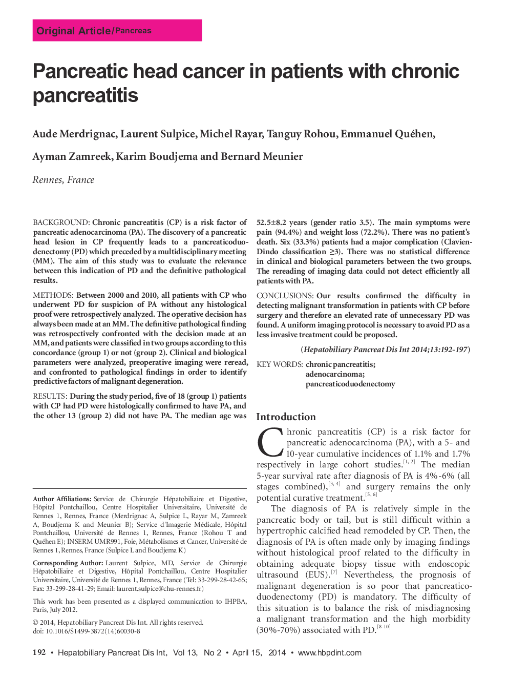 Pancreatic head cancer in patients with chronic pancreatitis