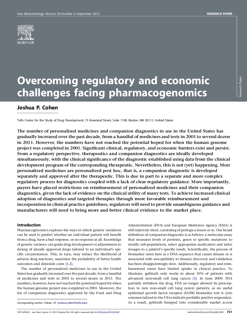 عکس صفحه اول مقاله: Overcoming regulatory and economic challenges facing pharmacogenomics Overcoming regulatory and economic challenges facing pharmacogenomics