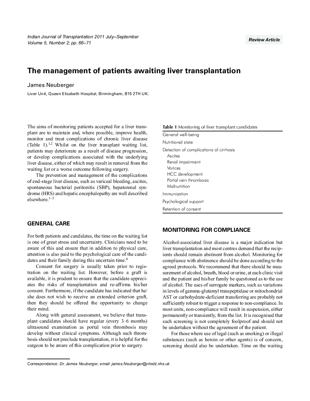 The management of patients awaiting liver transplantation