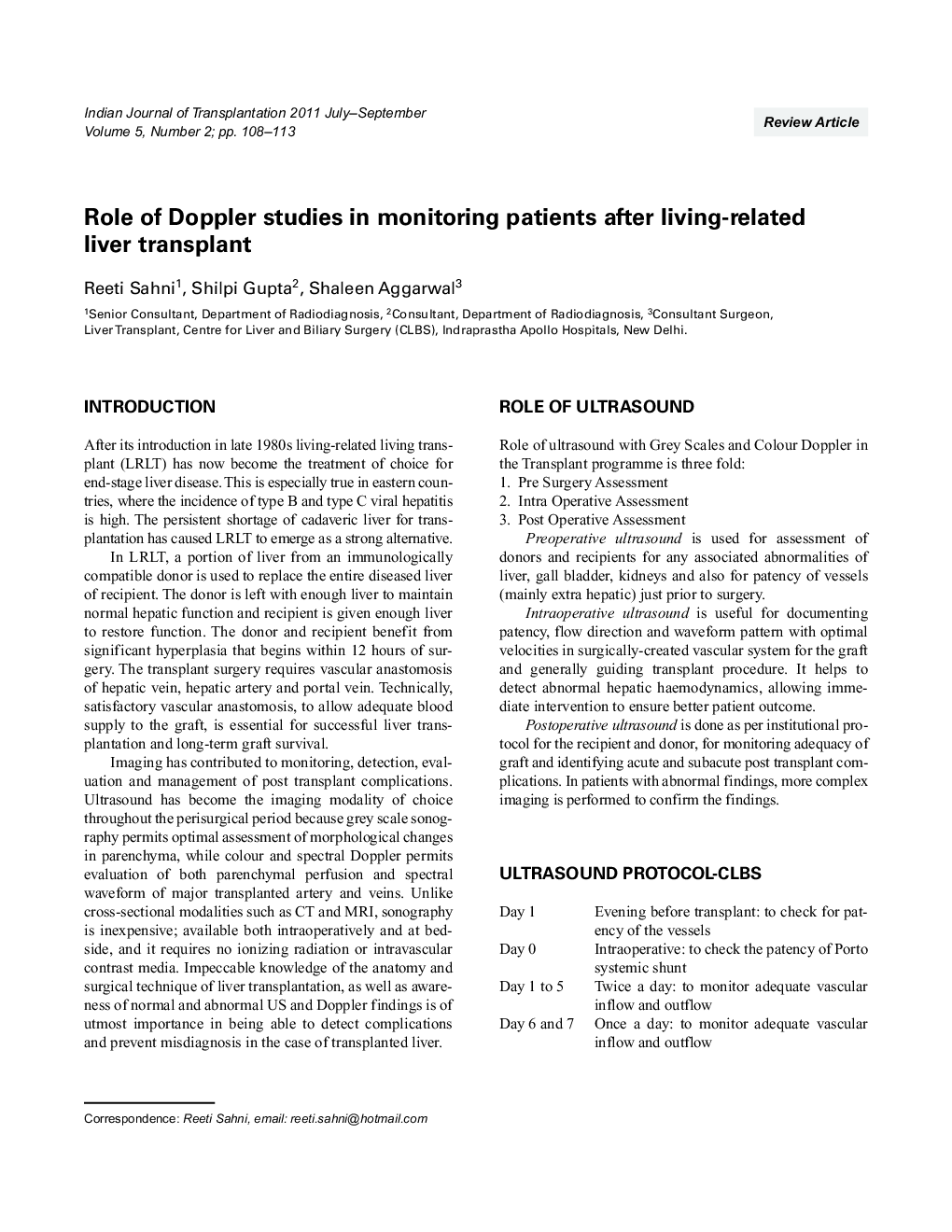 Role of Doppler studies in monitoring patients after living-related liver transplant
