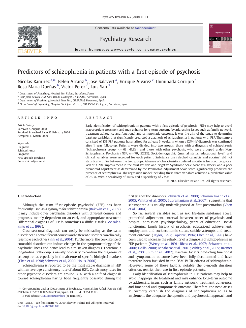 Predictors of schizophrenia in patients with a first episode of psychosis