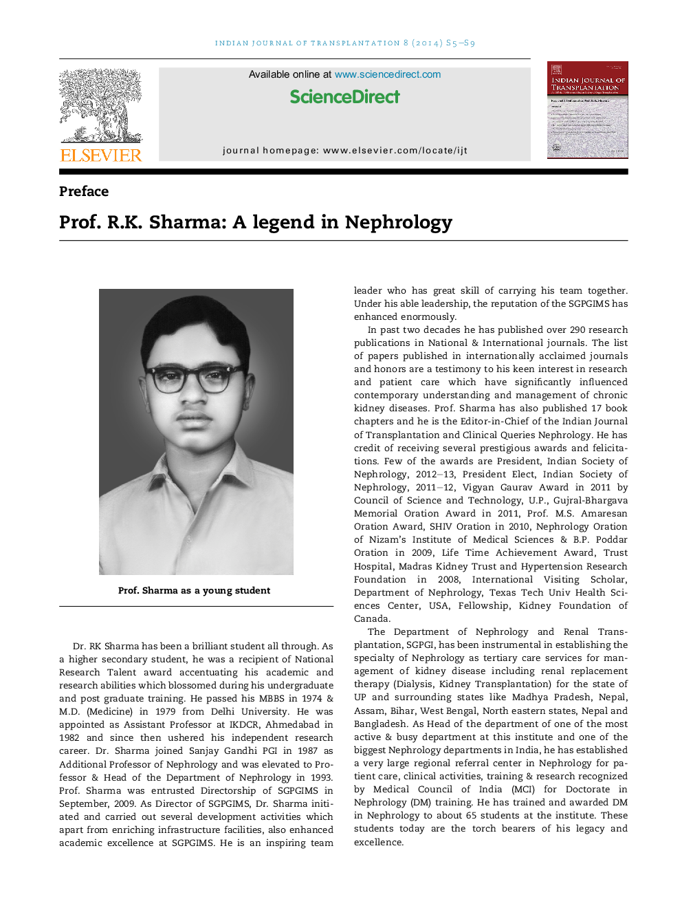 عکس صفحه اول مقاله: Prof. R.K. Sharma: A legend in Nephrology Prof. R.K. Sharma: A legend in Nephrology