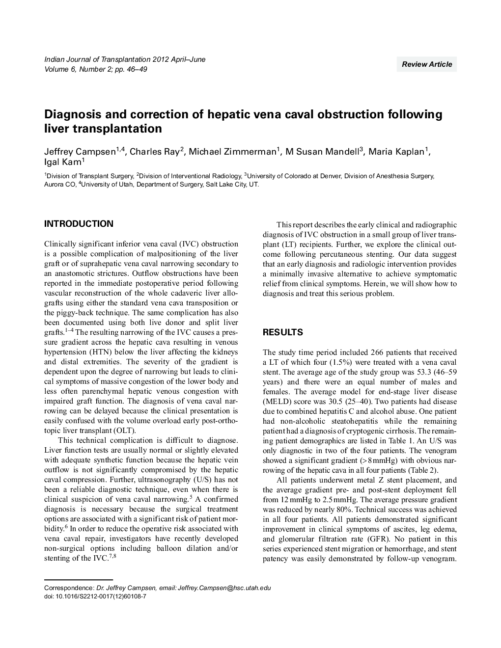 Diagnosis and correction of hepatic vena caval obstruction following liver transplantation