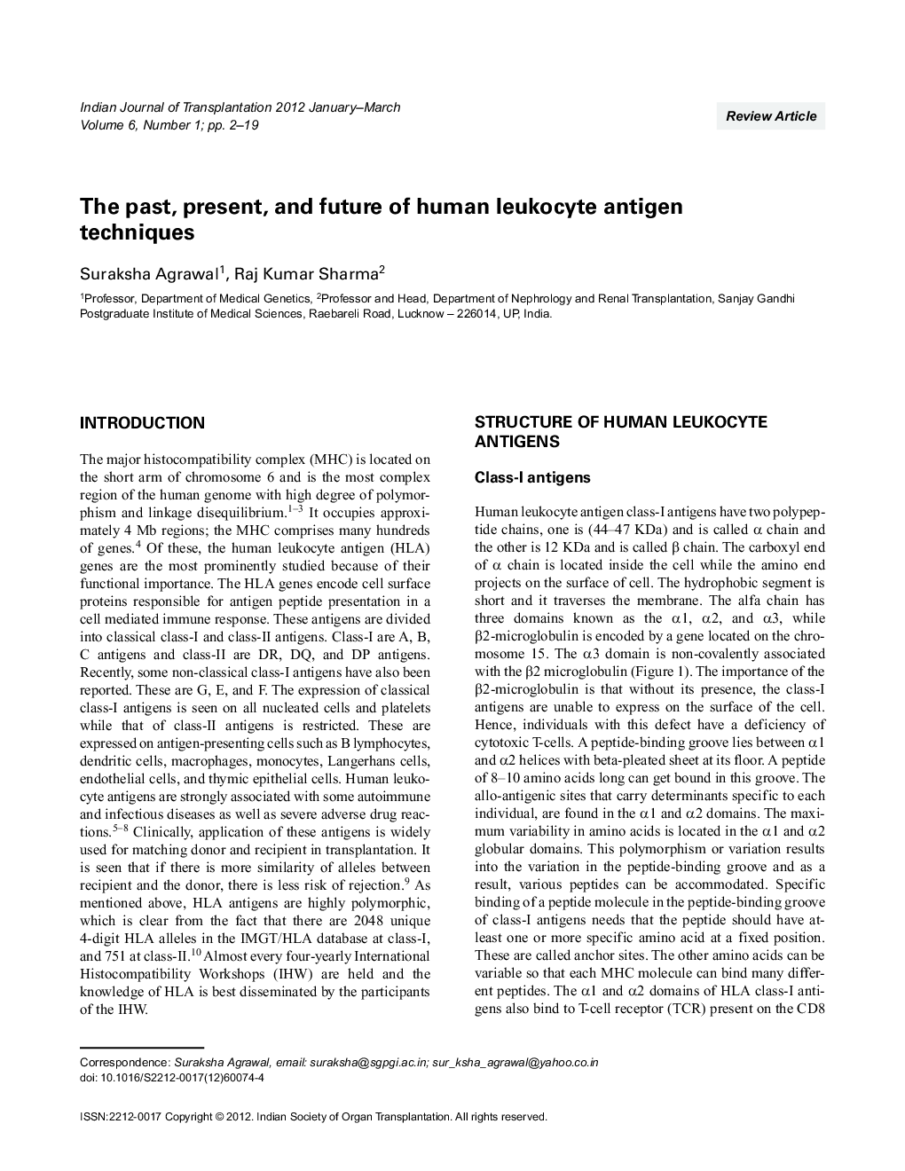 عکس صفحه اول مقاله: The past, present, and future of human leukocyte antigen techniques The past, present, and future of human leukocyte antigen techniques