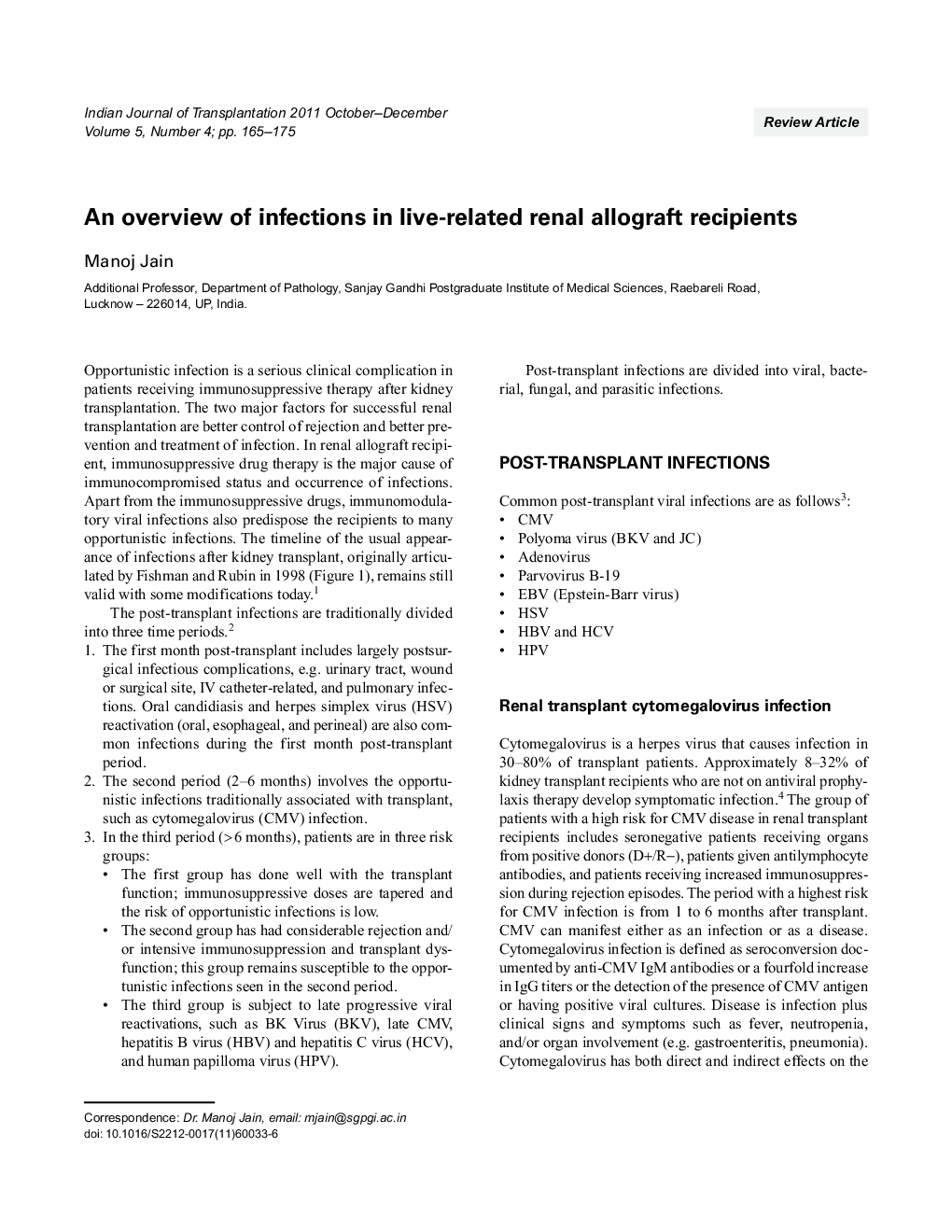 An overview of infections in live-related renal allograft recipients
