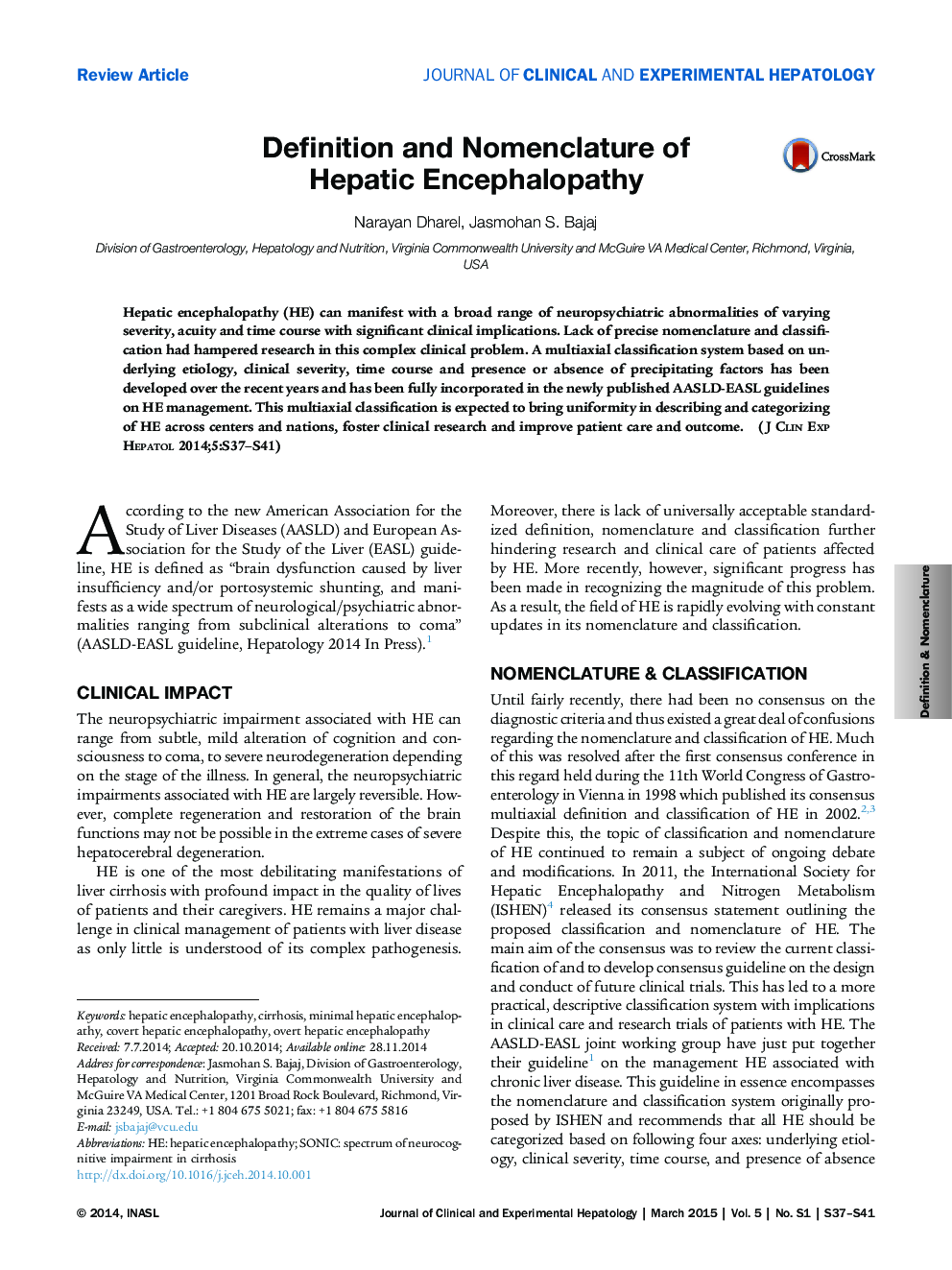 Definition and Nomenclature of Hepatic Encephalopathy