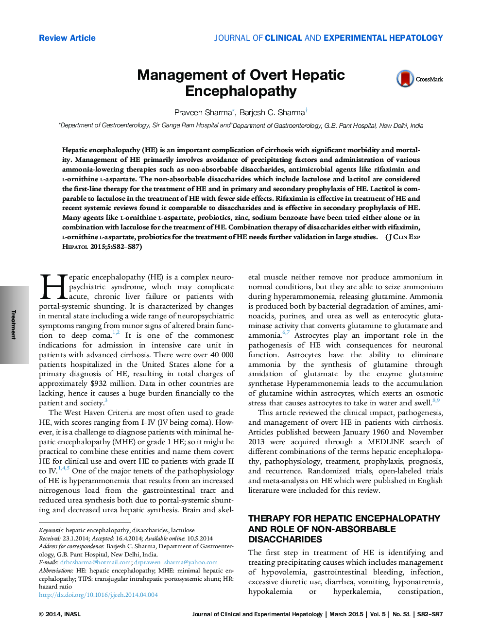 Management of Overt Hepatic Encephalopathy