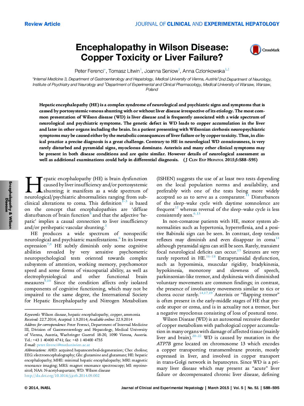 Encephalopathy in Wilson Disease: Copper Toxicity or Liver Failure?