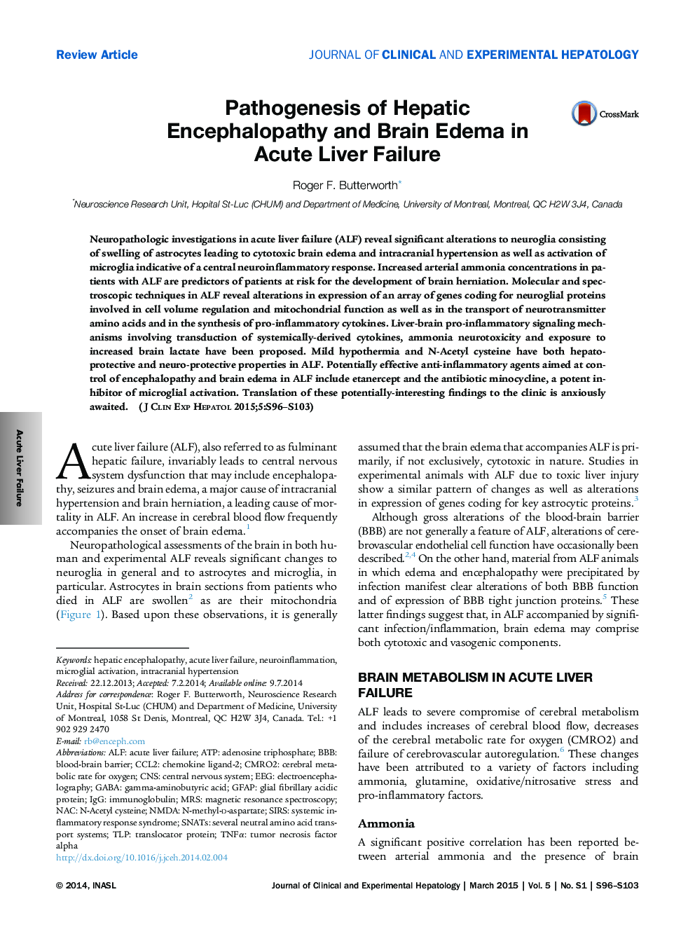 Pathogenesis of Hepatic Encephalopathy and Brain Edema in Acute Liver Failure