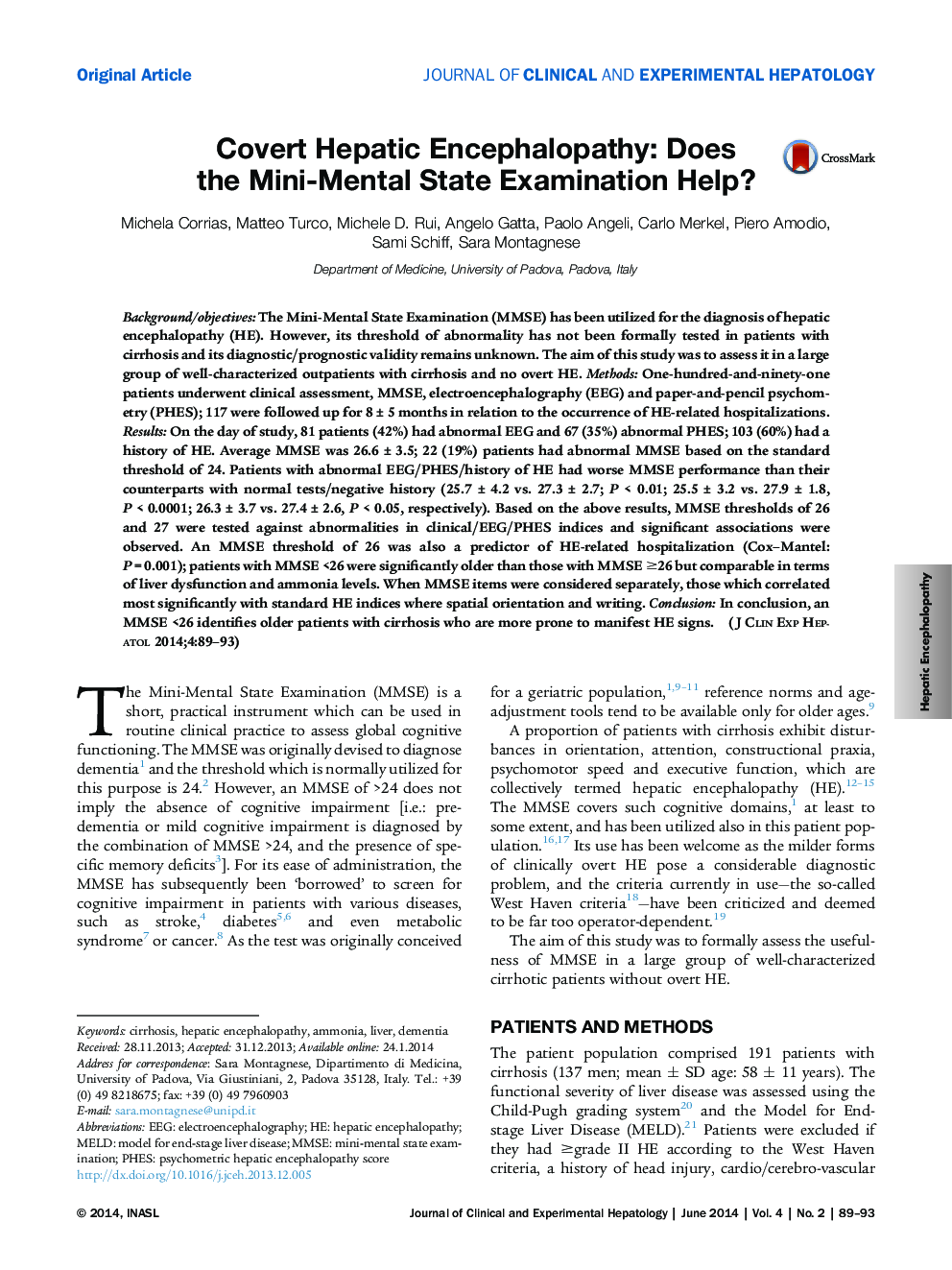 Covert Hepatic Encephalopathy: Does the Mini-Mental State Examination Help?