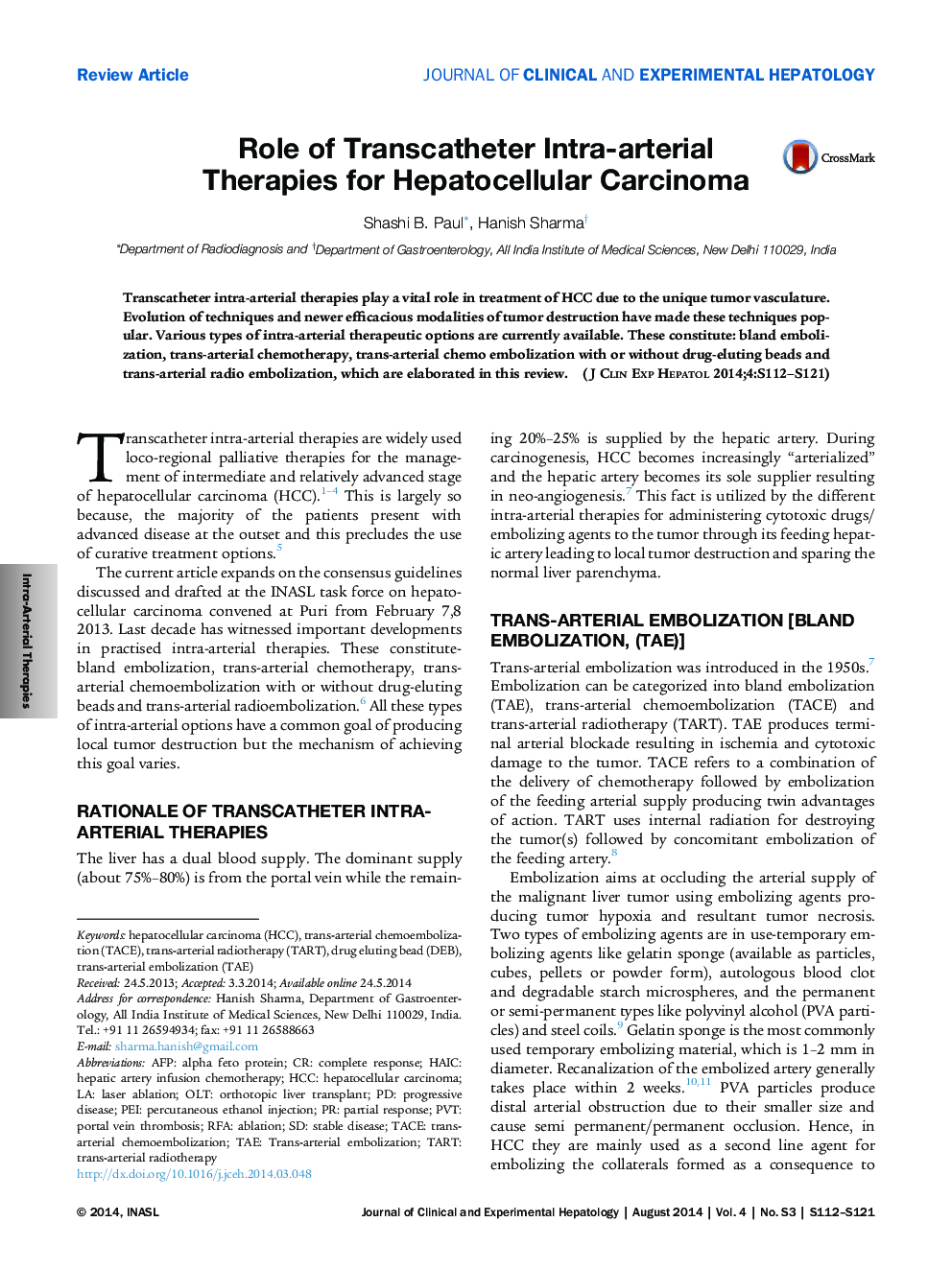 Role of Transcatheter Intra-arterial Therapies for Hepatocellular Carcinoma