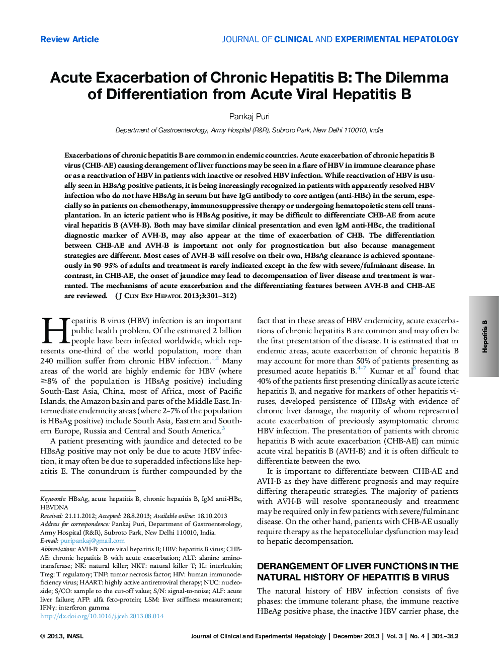 Acute Exacerbation of Chronic Hepatitis B: The Dilemma of Differentiation from Acute Viral Hepatitis B