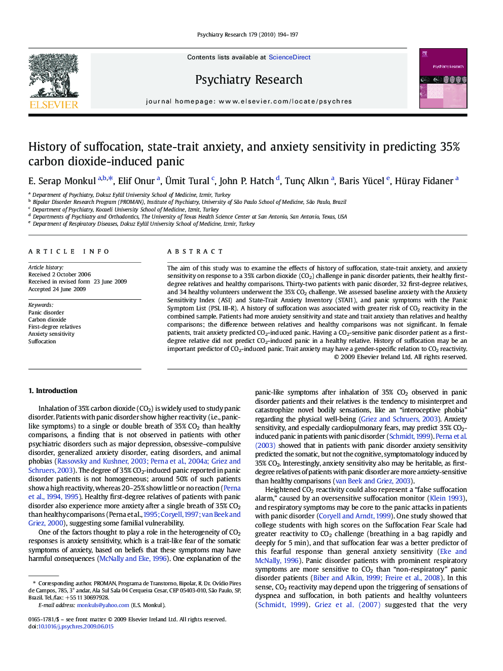 History of suffocation, state-trait anxiety, and anxiety sensitivity in predicting 35% carbon dioxide-induced panic