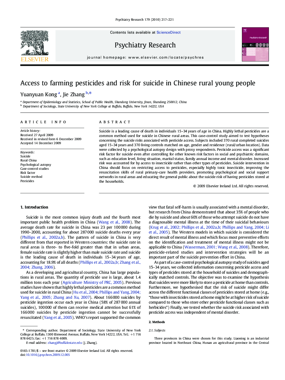 Access to farming pesticides and risk for suicide in Chinese rural young people