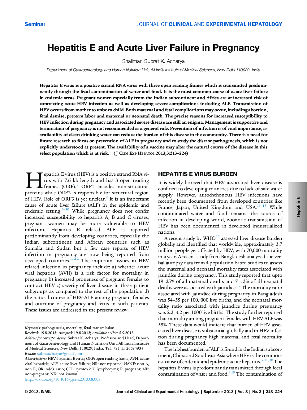 Hepatitis E and Acute Liver Failure in Pregnancy