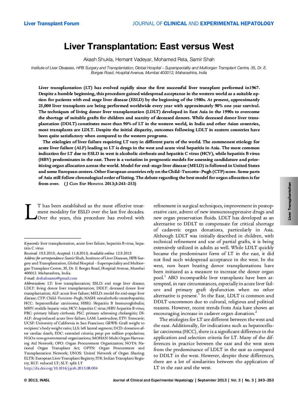 Liver Transplantation: East versus West