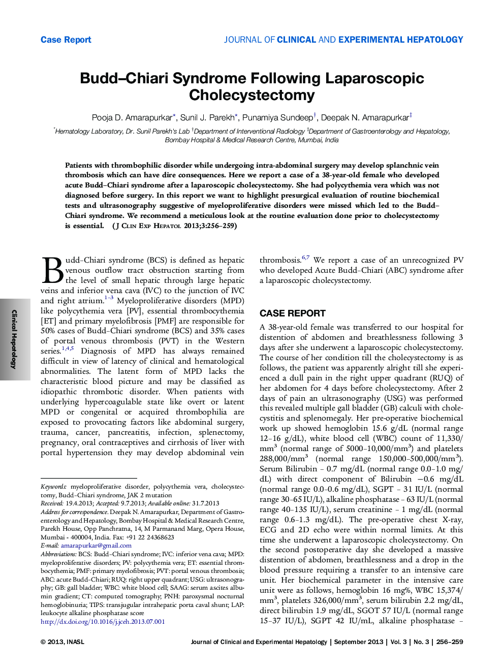 Budd–Chiari Syndrome Following Laparoscopic Cholecystectomy