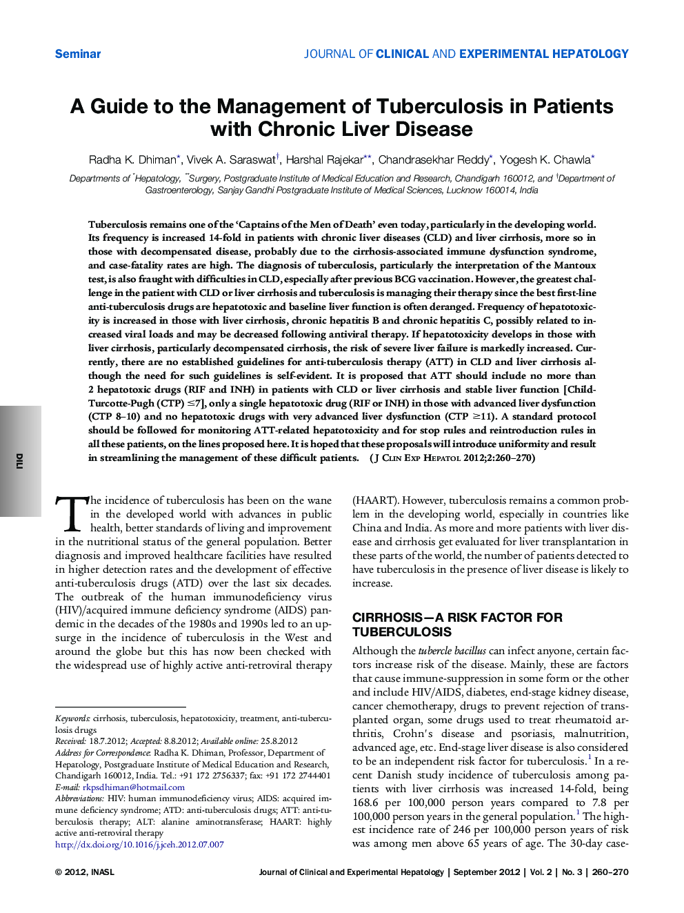 A Guide to the Management of Tuberculosis in Patients with Chronic Liver Disease