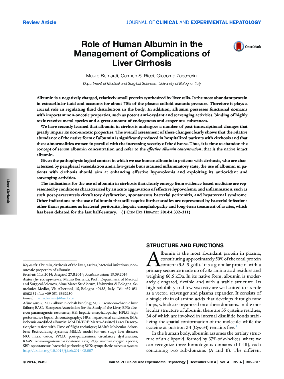 Role of Human Albumin in the Management of Complications of Liver Cirrhosis