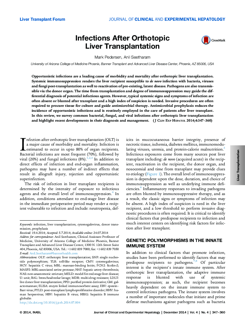 Infections After Orthotopic Liver Transplantation