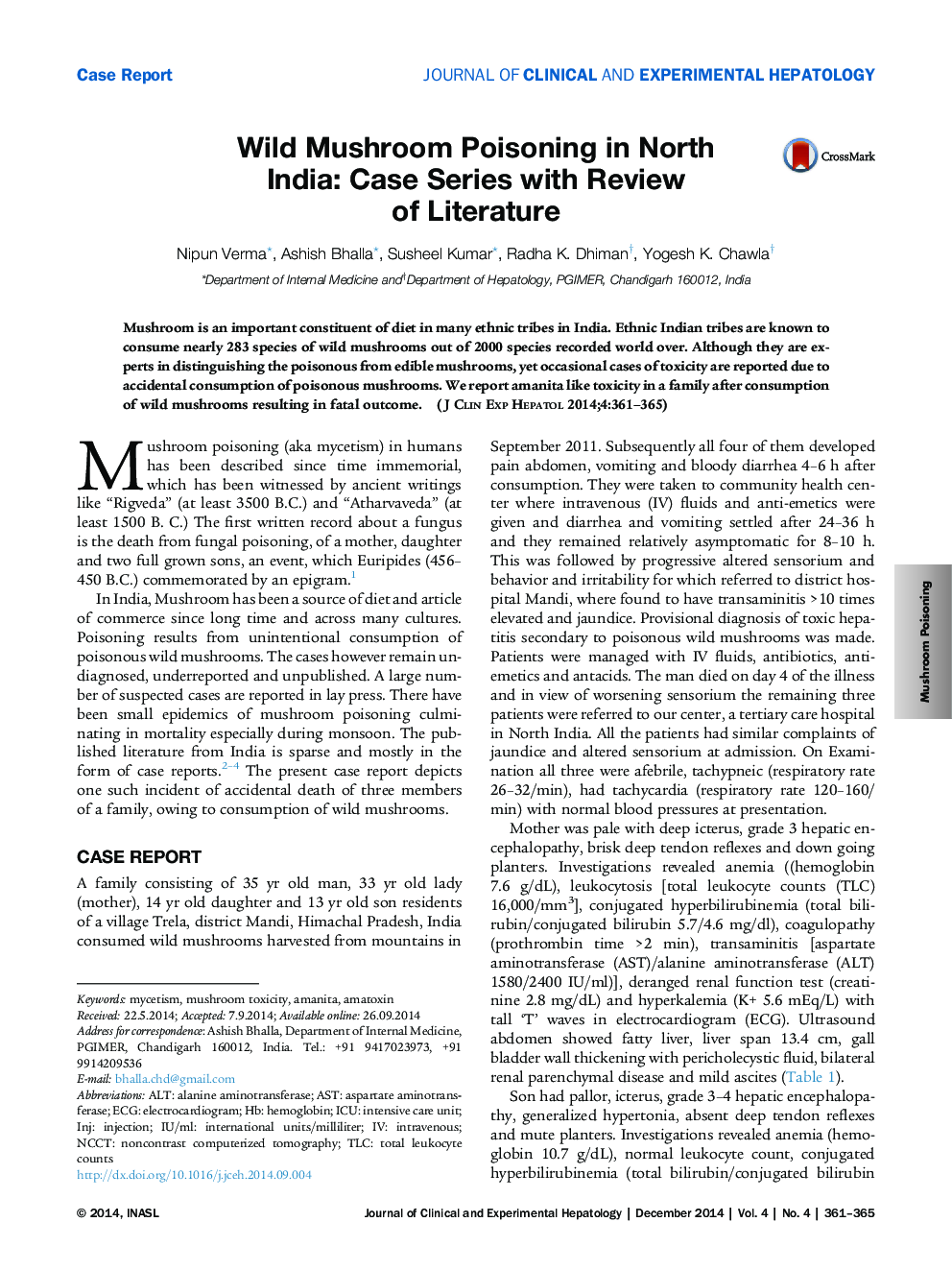 Wild Mushroom Poisoning in North India: Case Series with Review of Literature