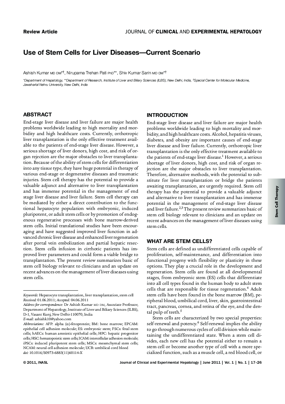 Use of Stem Cells for Liver Diseases—Current Scenario