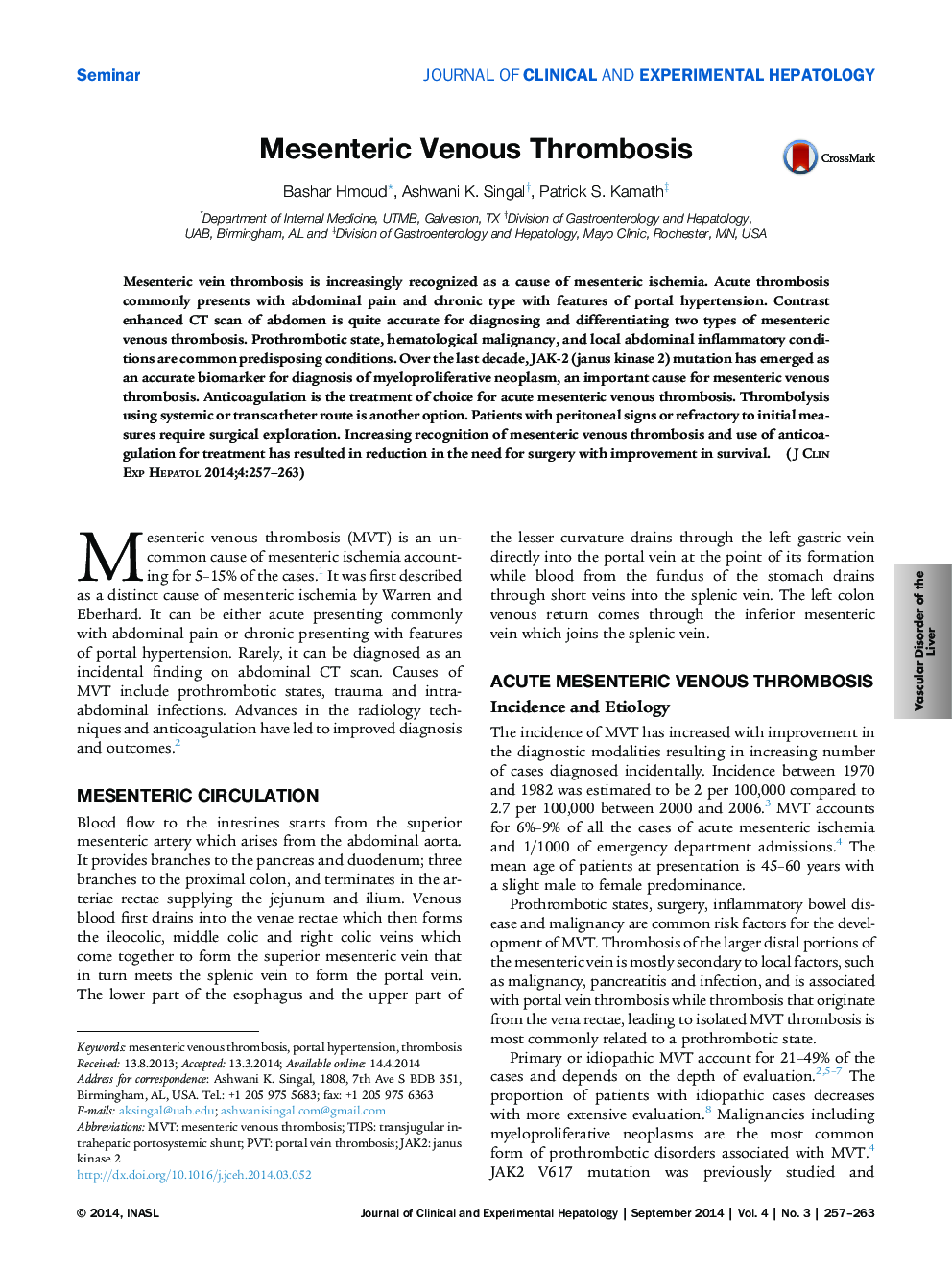 Mesenteric Venous Thrombosis