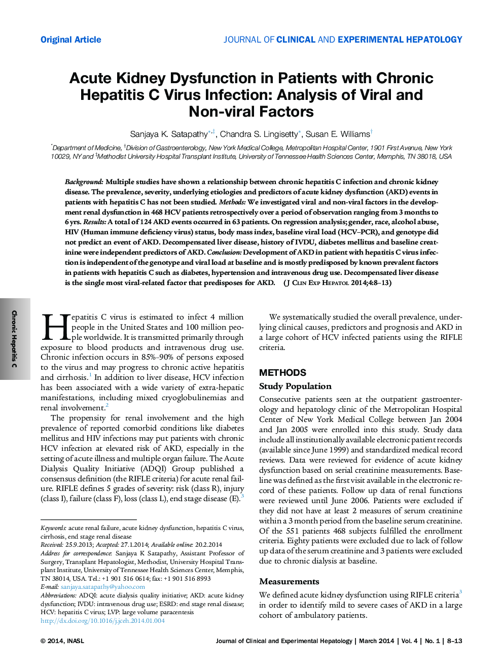 Acute Kidney Dysfunction in Patients with Chronic Hepatitis C Virus Infection: Analysis of Viral and Non-viral Factors