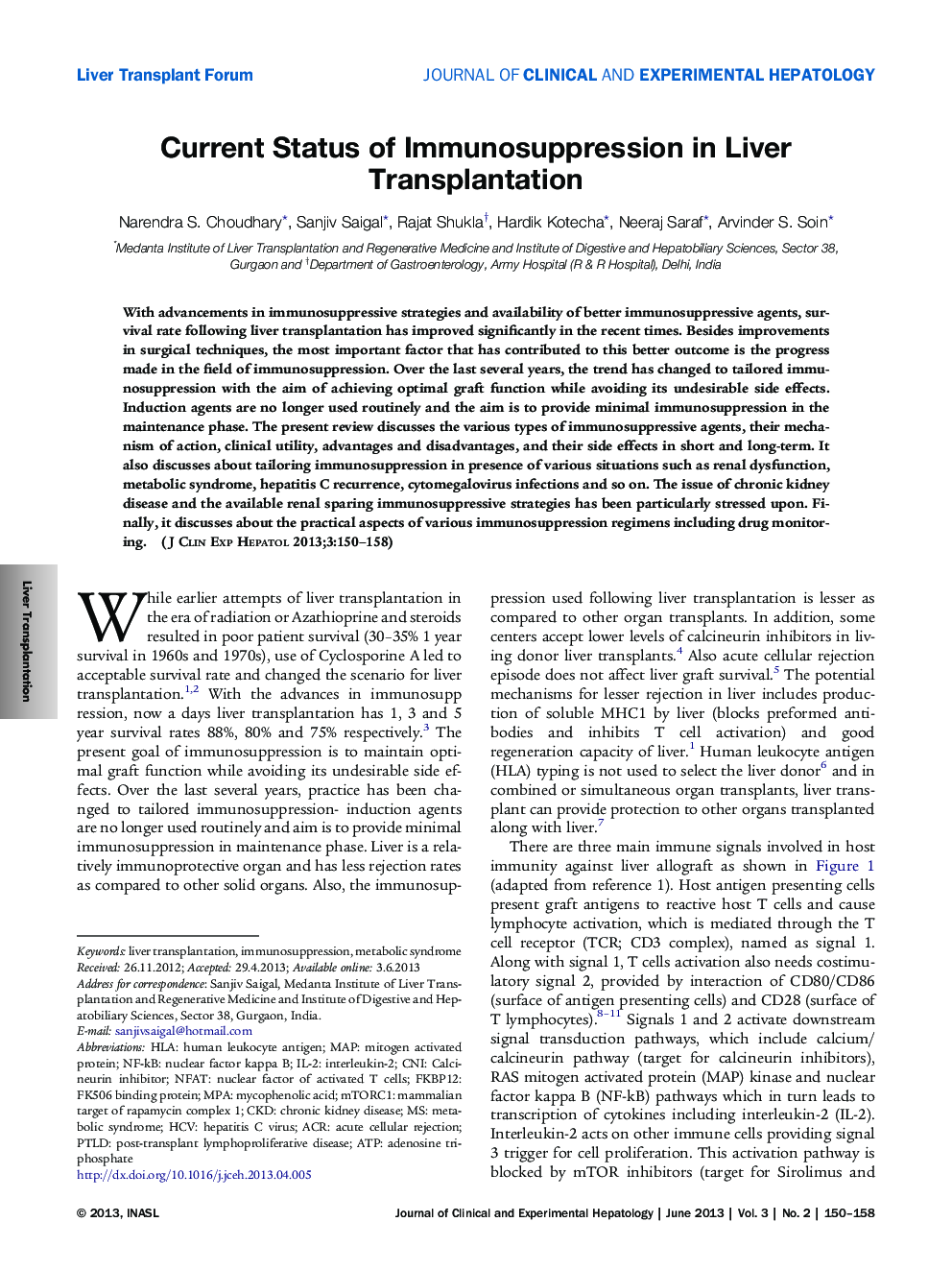 Current Status of Immunosuppression in Liver Transplantation