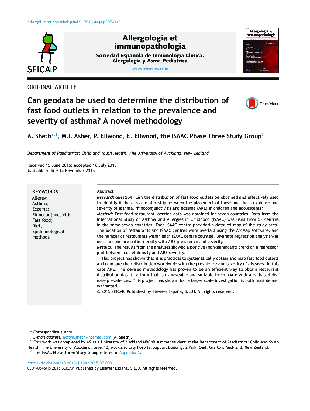 Can geodata be used to determine the distribution of fast food outlets in relation to the prevalence and severity of asthma? A novel methodology