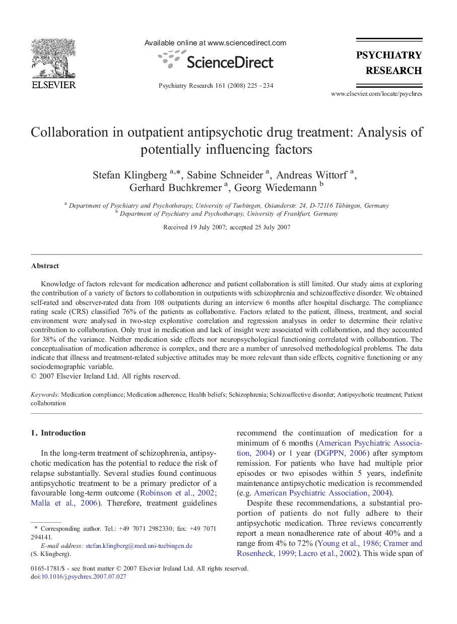 Collaboration in outpatient antipsychotic drug treatment: Analysis of potentially influencing factors