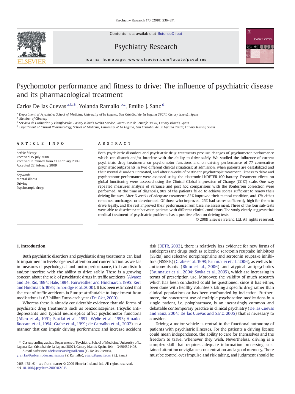 Psychomotor performance and fitness to drive: The influence of psychiatric disease and its pharmacological treatment