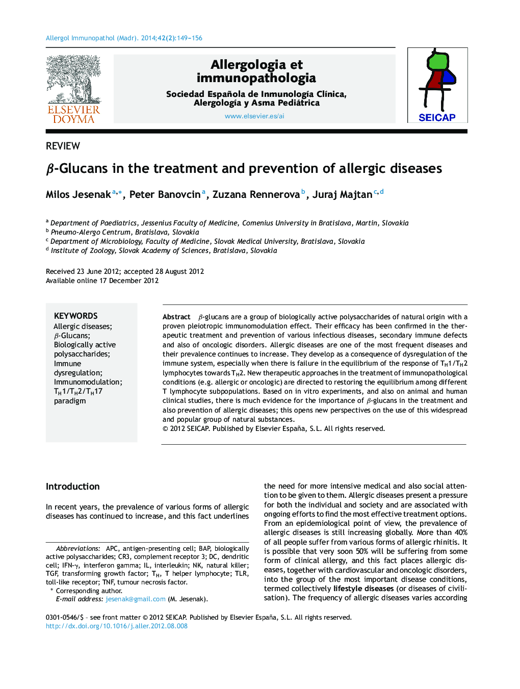 β-Glucans in the treatment and prevention of allergic diseases