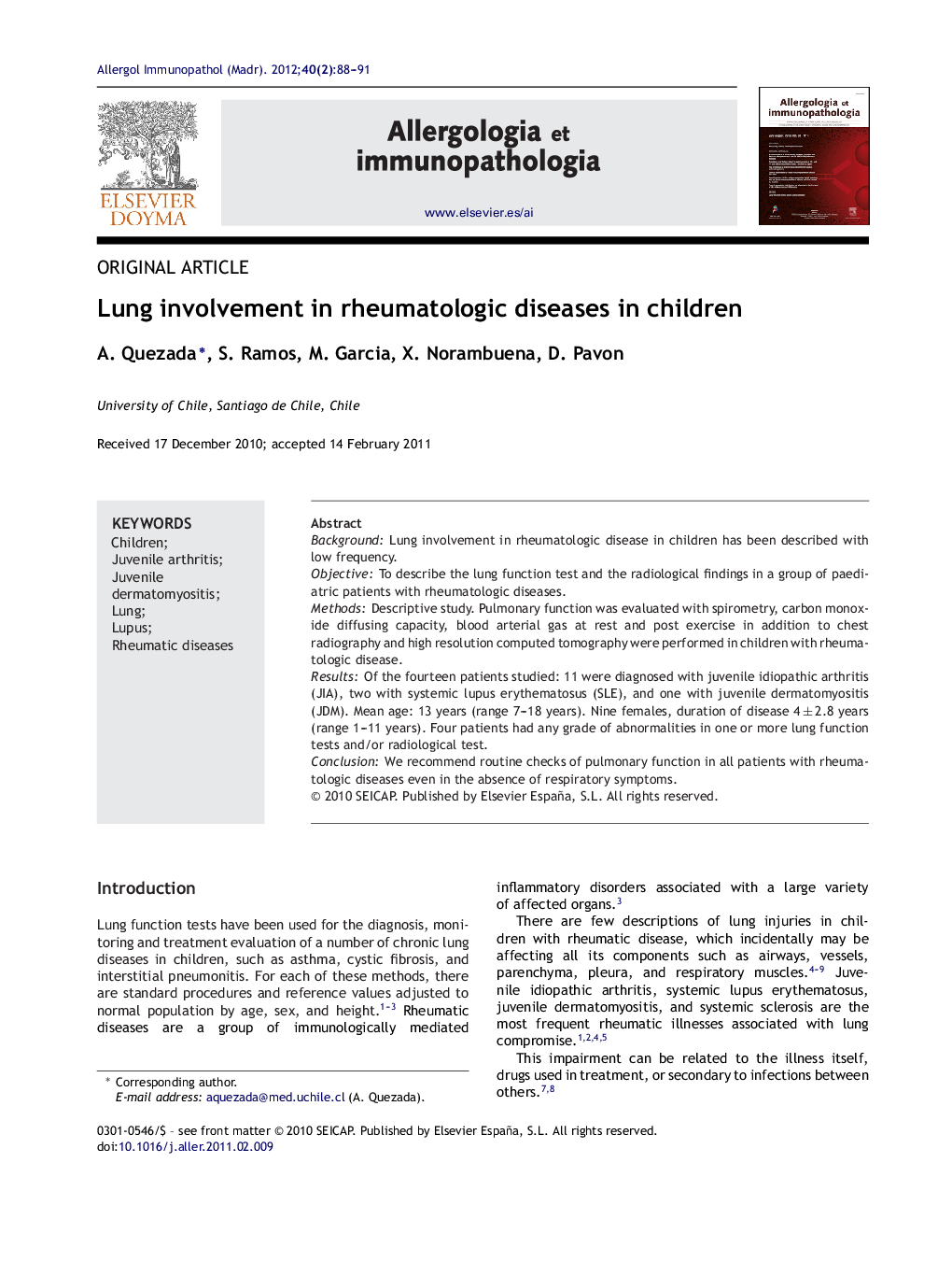 Lung involvement in rheumatologic diseases in children