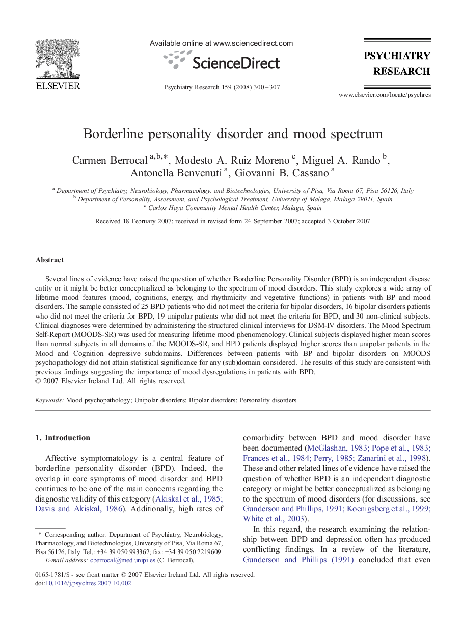 Borderline personality disorder and mood spectrum