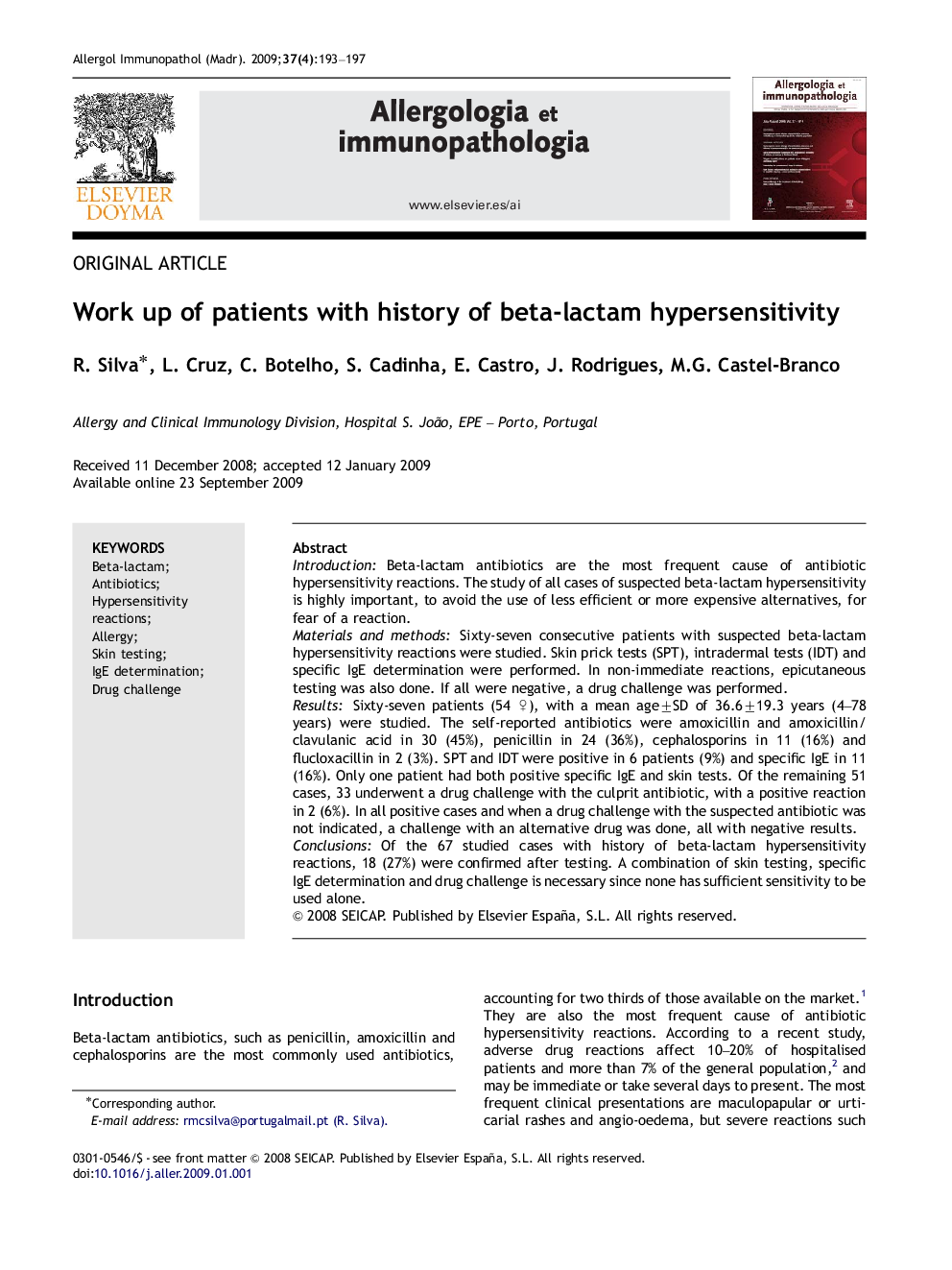 Work up of patients with history of beta-lactam hypersensitivity