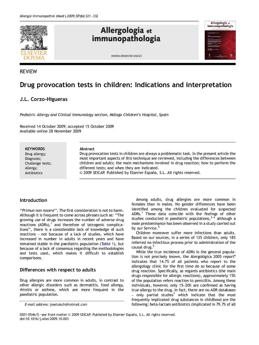 Drug provocation tests in children: Indications and interpretation